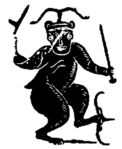 汉代画像石拓片中的蚩尤,人物持兵器作战